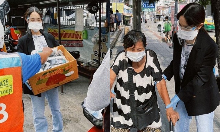 "มิน พีชญา" เดินแจกแมสก์ เห็นคุณยายจะเป็นลม รีบเข้าไปช่วยจนลืมระวังตัวเอง