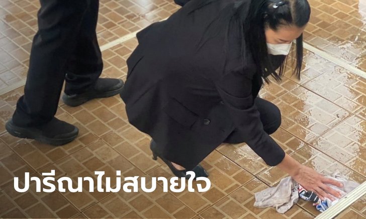 "ปารีณา" เล่นใหญ่ ก้มเช็ดน้ำที่บันได ห่วง "บิ๊กป้อม" ลื่นล้มระหว่างลงพื้นที่อยุธยา