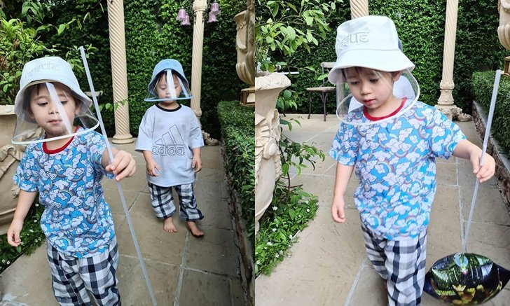 "สายฟ้า-พายุ" น่ารักใส่หมวกป้องกันละออง สายแฟชั่นเหมือนแม่ชมพู่เป๊ะ