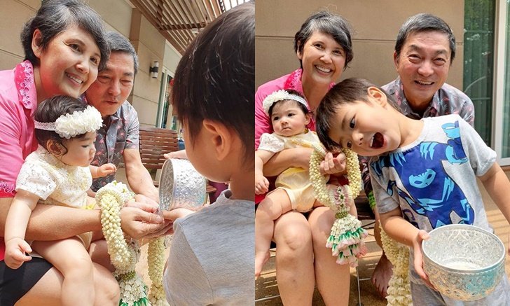 "น้องดีแลน-น้องเดมี่" น่ารักมาก รดน้ำดำหัวคุณตาคุณยายวันสงกรานต์