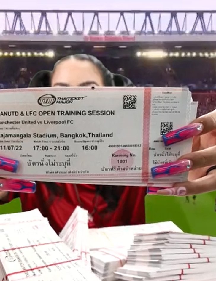 Pimry Pie shows off the training day tickets for the athletes at Manchester United and Liverpool.