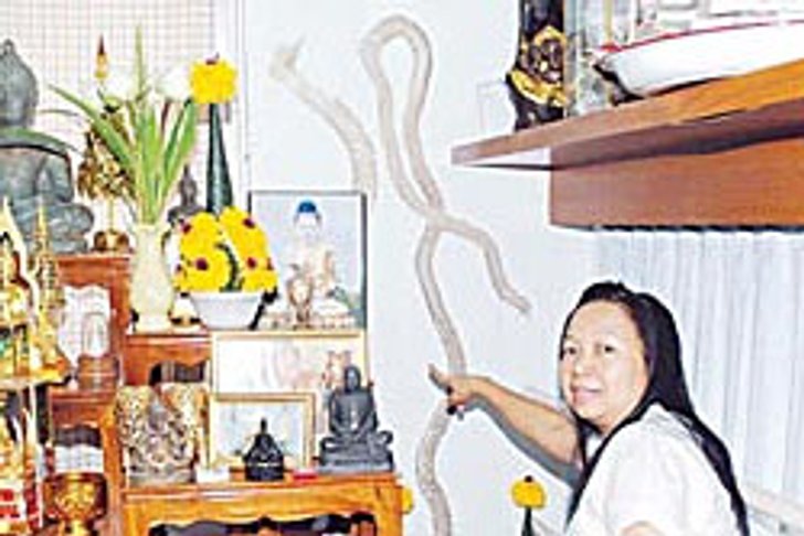 พบรอยพญานาคโผล่กลางกรุงข้างหิ้งพระ