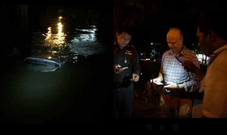 ฝรั่งวัยเกษียณเป็นฮีโร่! โดดน้ำช่วยหนุ่มขับเก๋งตกคูเมือง รอดตาย