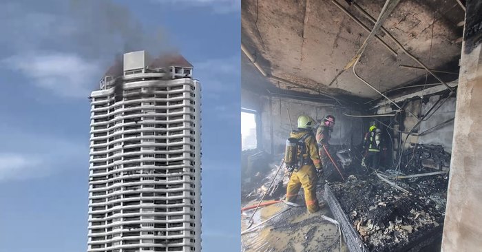 Thrilling fire, 42-story luxury mansion in Khlong San area, residents evacuated fleeing death