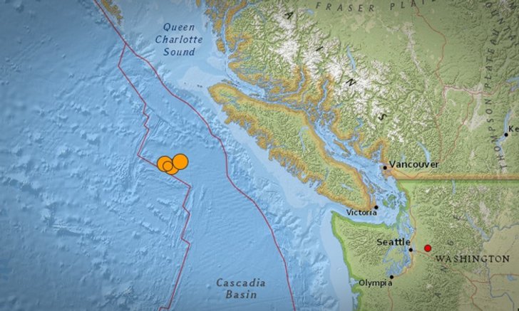 แผ่นดินไหวขนาด 6.6 เขย่านอกชายฝั่งแคนาดา หลายระลอกต่อเนื่องกัน