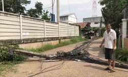 หวิดดับ เสาไฟฟ้าหักโค่นเกือบล้มทับคนตัดหญ้า โชคดียืนคนละด้าน