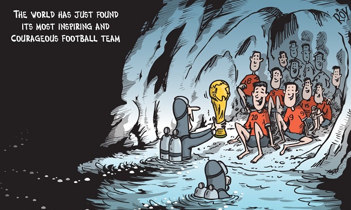 นักวาดการ์ตูนออสซี่วาดรูป "ทีมหมูป่า" ได้ถ้วยบอลโลก ลั่น "โลกพบทีมที่กล้าหาญที่สุด"