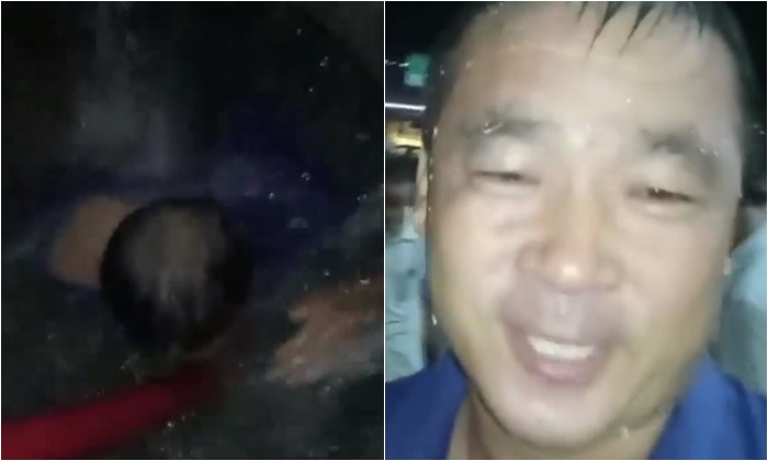 สุดยอด! พนักงานชาวจีนเสี่ยงตายดำน้ำมุดท่อ ระงับเหตุหัวดับเพลิงแตก