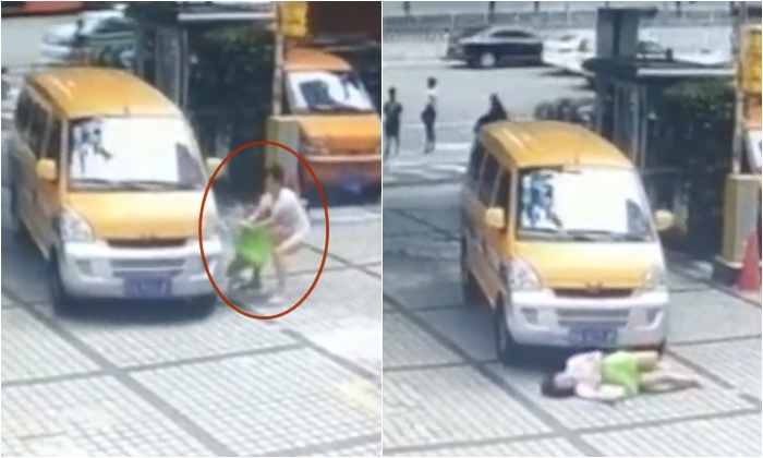 ทำไปได้ หญิงจีนนอนดิ้นเอง หลังผลักเด็กใส่รถหวังเรียกเงินแต่ไม่สำเร็จ