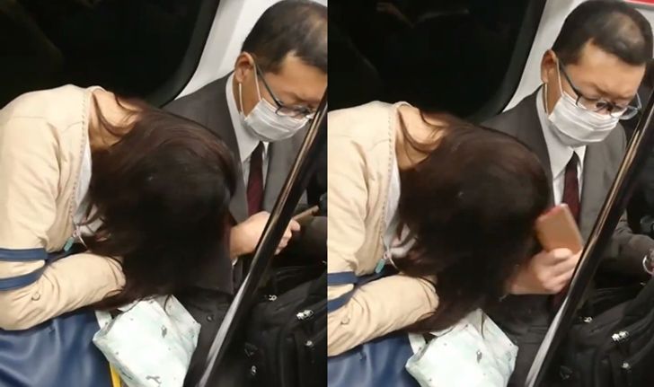 เต็มตา! หนุ่มญี่ปุ่นหยิบมือถือ "ฟาดหัว" สาวขี้เซาบนรถไฟ หลังหลับแล้วหัวพิงไหล่