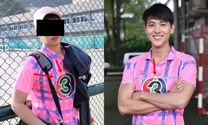 ภาพเปรียบเทียบระหว่างเสื้อของ แทน บัตรคนจน (ซ้าย) และ เจมส์-จิรายุ (ขวา) นักแสดงช่อง 3 