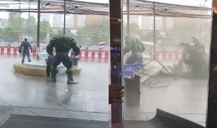 แห่แชร์คลิป "The Hulk" สุดแข็งแกร่ง ยืนหนึ่งท้าพายุฝนเมืองไทย