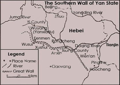 แผนที่โดยสังเขปของกำแพงเมืองจีนทางภาคใต้