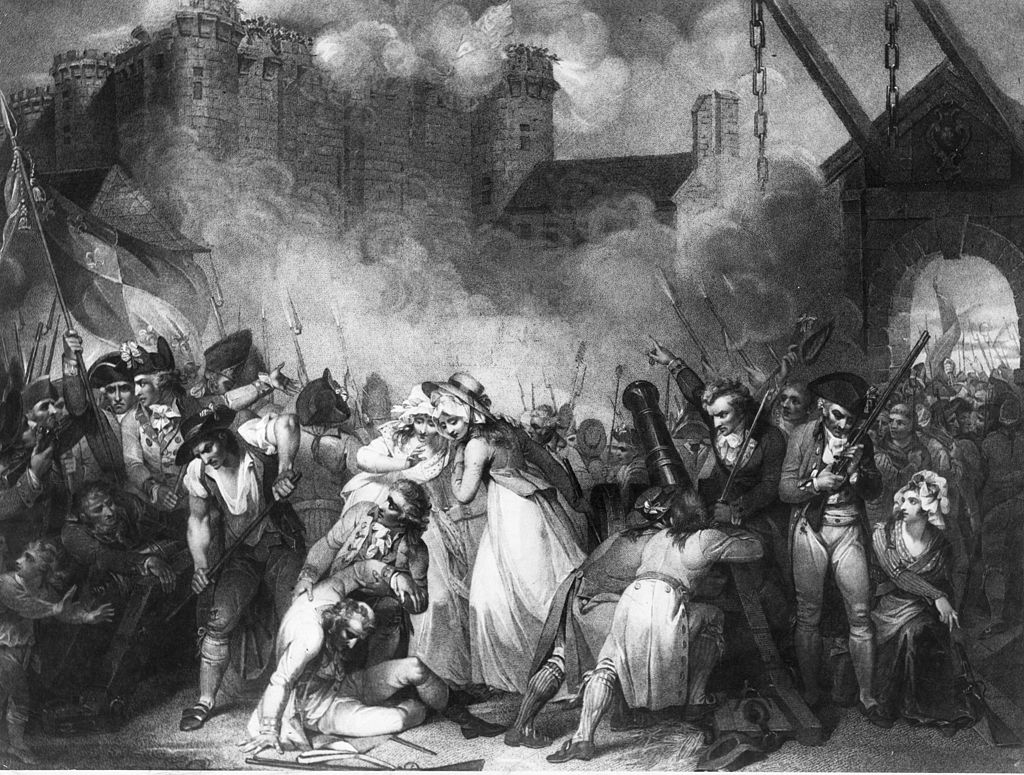 ต่อสู้: กองกำลังในฝรั่งเศสยึดคุกบาสตีย์ในวันที่ 14 ก.ค. 2332 ระหว่างการปฏิวัติฝรั่งเศส คุกดังกล่าวเป็นสัญลักษณ์ของราชวงศ์บูร์บงที่ประชาชนเกลียดชัง ปัจจุบันวันบาสตีย์เป็นวันเฉลิมฉลองในฐานะจุดเริ่มต้นของการปฏิวัติ ภาพนี้วาดโดยจิตรกรชาวสหราชอาณาจักร นายเฮนรี ซิงเกิลตัน