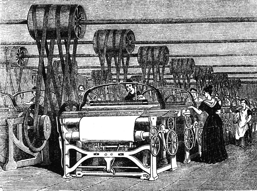 ลดใช้แรง: เครื่องทอผ้าที่ใช้สำหรับผลิดสิ่งทอในปี 2387 ระหว่างยุคปฏิวัติอุตสาหกรรม