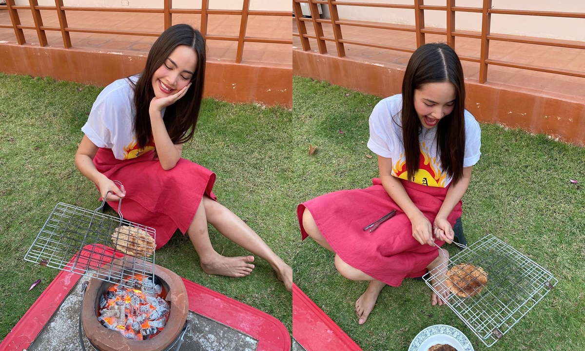 "ญาญ่า" ภาพนั่งปิ้งข้าวเกรียบบนเตาถ่าน คอนเทนต์นี้ถูกทำให้ดูแพงขึ้นมาเลย