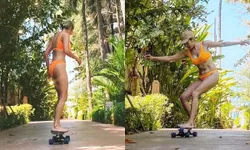 แซ่บจี้ด "นิว นภัสสร" สวมบิกินี่สีส้มสดใส โชว์ลีลาเล่น Surf Skate สุดพลิ้ว