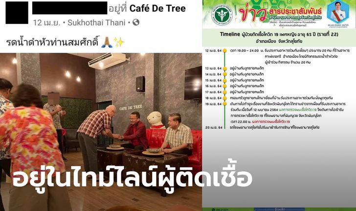 สุโขทัยเผยไทม์ไลน์ 2 ผู้ป่วยโควิด พบไปร้านอาหาร ที่จัดงานรดน้ำดำหัวรัฐมนตรีสมศักดิ์