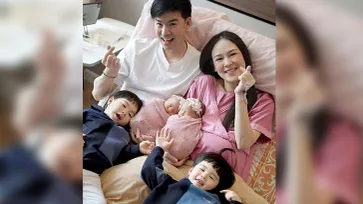 น่ารัก "ออย-บีม" โพสต์รูปครอบครัว  6 คนรูปแรก พร้อมหน้าพ่อแม่ลูกแฝด