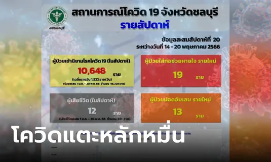 ชลบุรีอ่วม โควิดรายสัปดาห์ +10,648 เสียชีวิต 12 ราย ส่วนใหญ่สูงอายุ-มีโรคประจำตัว