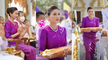 "แอน สิเรียม" งดงามมาก นุ่งชุดไทย ทำบุญทอดกฐินพระราชทาน ณ วัดสิเรียมฯ