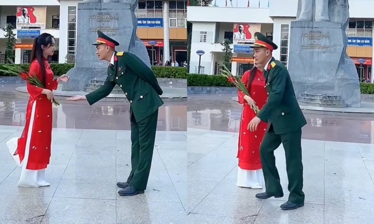 คลิปไวรัล ทหารถ่ายรูปหวานกับแฟน จู่ ๆ วิ่งออกจากเฟรม รู้เหตุผลแล้วคนแห่ชื่นชม" width="100" height="100