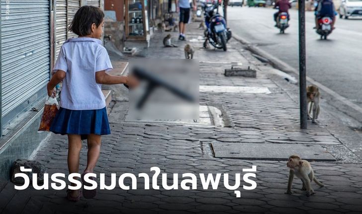 ไวรัลทั่วโลก เด็กนักเรียนไทยถือปืนขู่ลิง วันธรรมดาในลพบุรี ตลกร้ายของคนพื้นที่