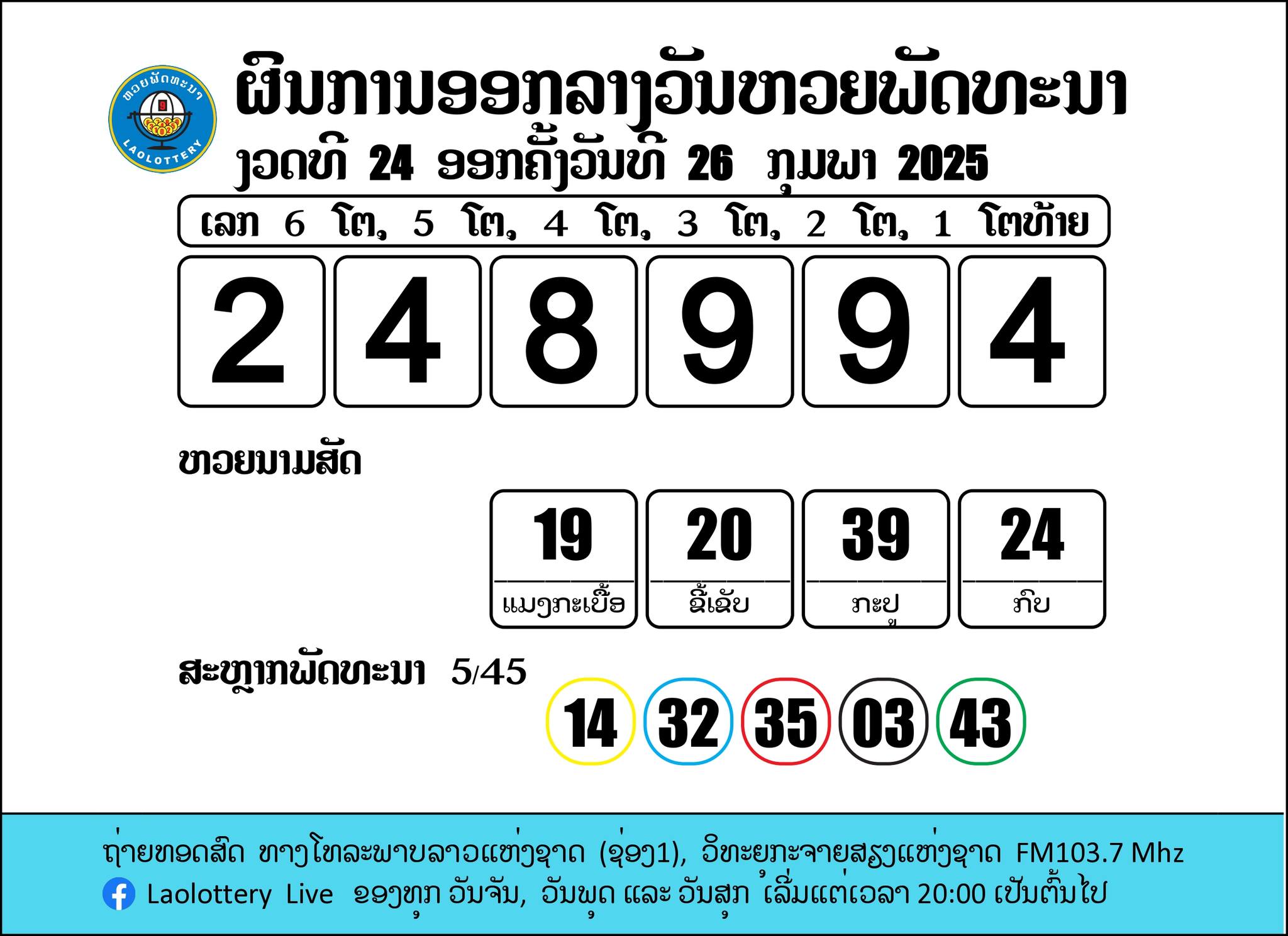 หวยลาววันนี้ 26 ก.พ.68