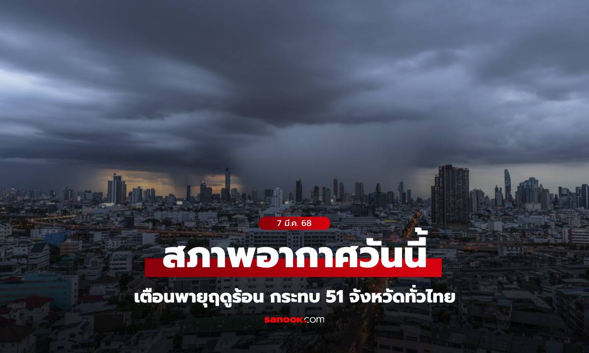 สภาพอากาศวันนี้ กรมอุตุฯ เตือน พายุฤดูร้อน ฝนถล่ม 51 จังหวัด กทม.โดนด้วย