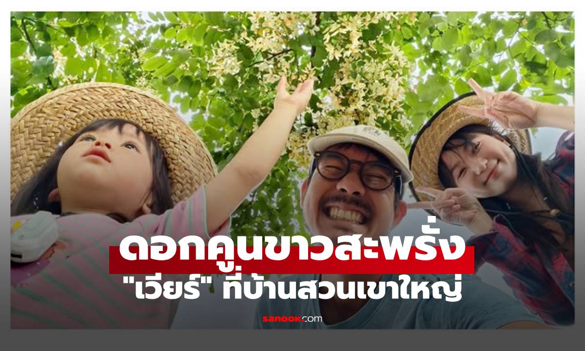 "เวียร์" ยิ้มหวานกับครอบครัว ถ่ายรูปกับต้นคูนดอกขาวสะพรั่งที่บ้านสวนเขาใหญ่