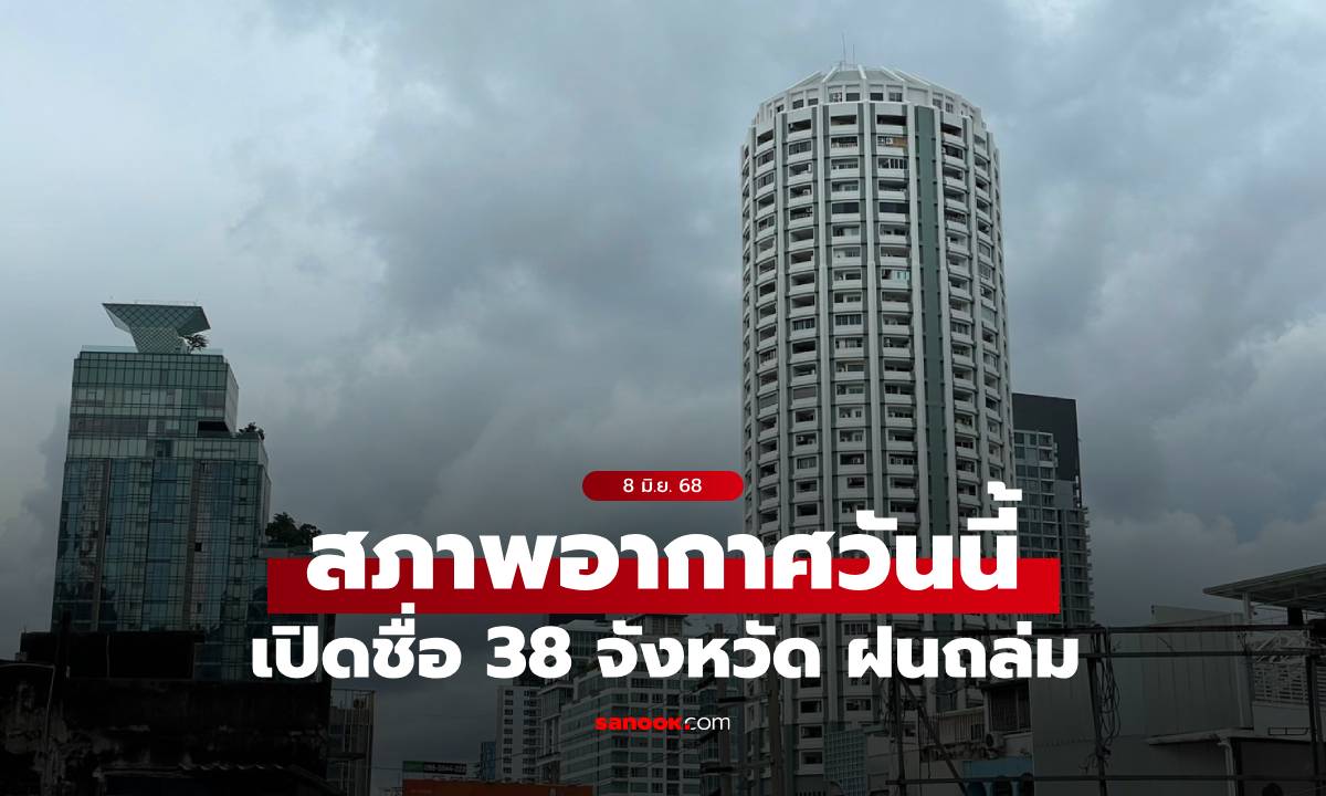 สภาพอากาศวันนี้ กรมอุตุฯ เปิดชื่อ 38 จังหวัด  ฝนถล่ม กทม.โดนด้วย ฝน 60%