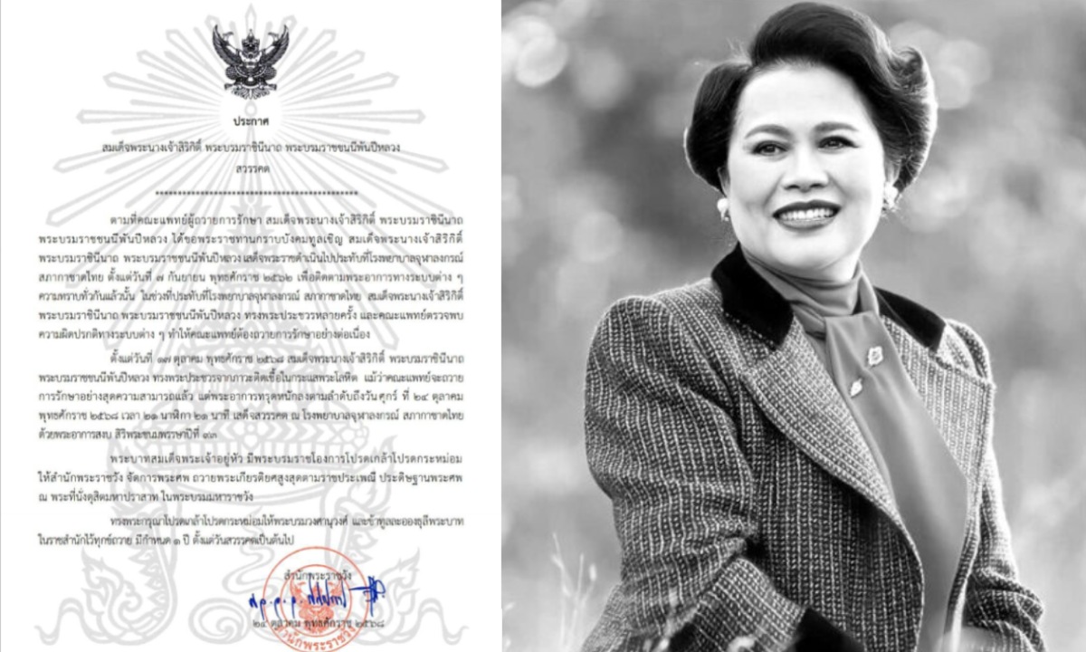 ประกาศสำนักพระราชวัง สมเด็จพระบรมราชชนนีพันปีหลวง สวรรคต