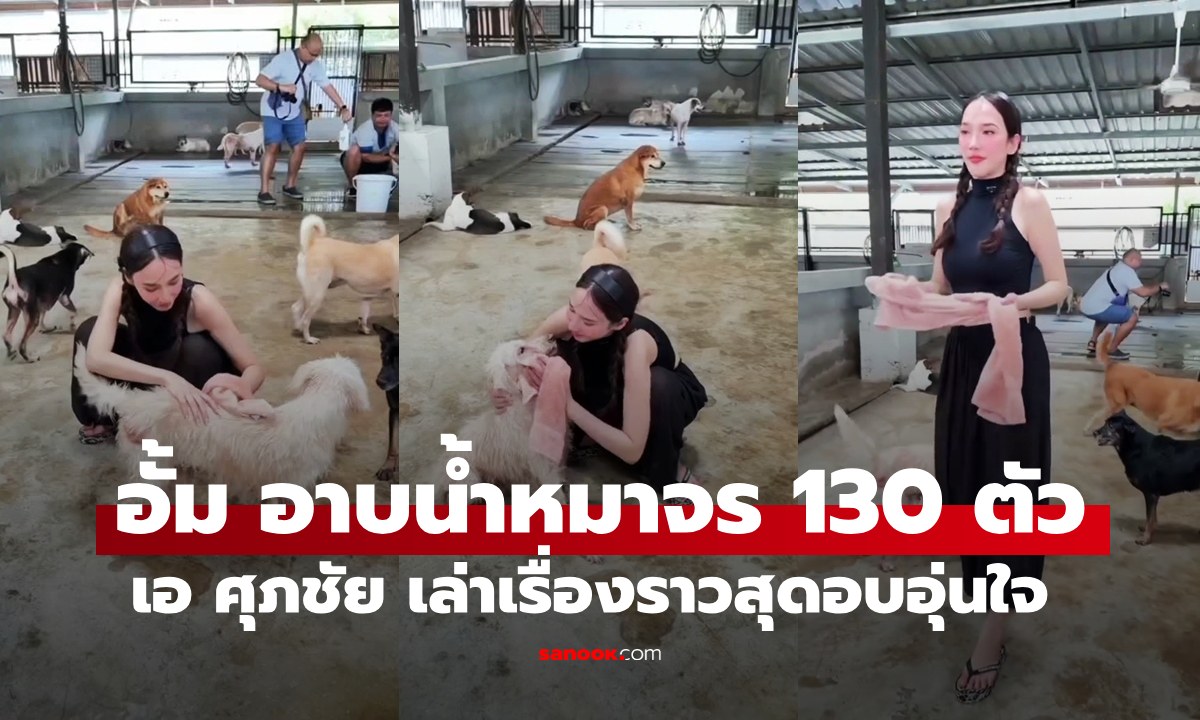 "อั้ม พัชราภา" ภาพอาบน้ำให้น้องหมาจร 130 ตัว "พี่เอ ศุภชัย" เล่าเรื่องสุดซึ้งของนางเอกสาว
