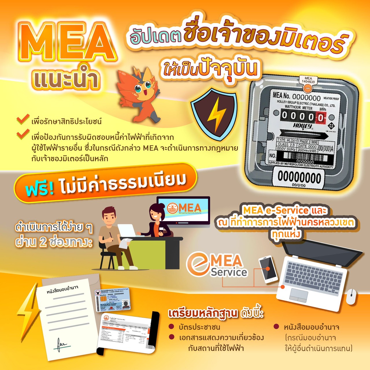 MEA แนะนำผู้ใช้ไฟฟ้าอัปเดตชื่อเจ้าของมิเตอร์ รักษาสิทธิประโยชน์ ป้องกันรับภาระหนี้จากผู้อื่น