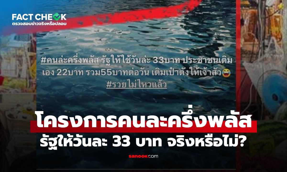 คนละครึ่งพลัส รัฐให้วันละ 33 บาท ประชาชนเติมเอง 22 บาท จริงหรือไม่? : เช็กข่าวชัวร์