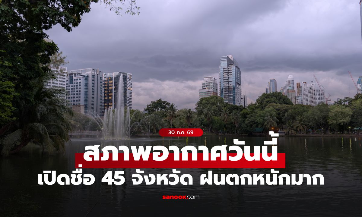 สภาพอากาศวันนี้! กรมอุตุฯ เตือน ถล่มหนัก 45 จังหวัด กทม. โดนเต็มๆ ฝน 70%