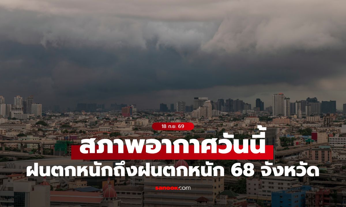สภาพอากาศวันนี้ เตือน ฝนตกหนักถึงหนักมาก 68 จังหวัด กทม. โดนเต็มๆ 70%