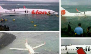 เครื่องบินไถลตกทะเลที่บาหลี ผู้โดยสาร 101 คนรอดตาย