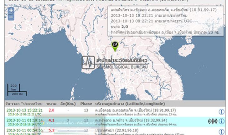 แผ่นดินไหวดอยสะเก็ดขนาด2.0ริกเตอร์