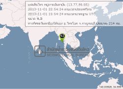 ดินไหวใต้ทะเลอันดามัน4.3ห่างไทรโยค214กม.