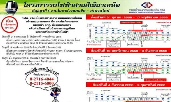 รฟม.แจ้งเบี่ยงเส้นทางจราจรบริเวณแยกเกษตรศาสตร์