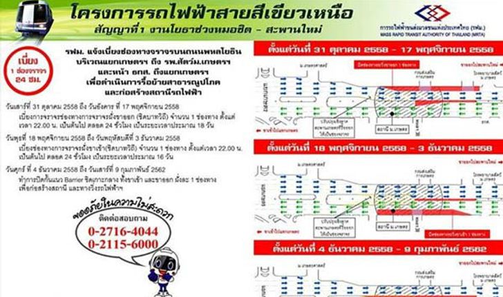 รฟม.แจ้งเบี่ยงเส้นทางจราจรบริเวณแยกเกษตรศาสตร์