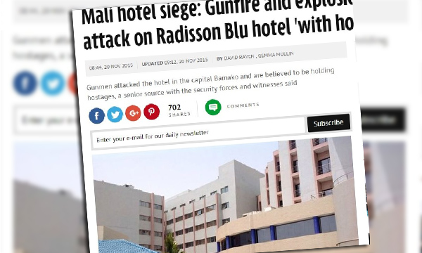 ด่วน! คนร้ายถล่มโรงแรมในเมืองหลวง"ประเทศมาลี" ตาย5ศพ จับตัวประกัน"กว่า170ราย"