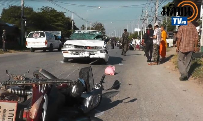 พระซิ่งเก๋งชนจักรยานยนต์ สาว 16 บาดเจ็บสาหัส