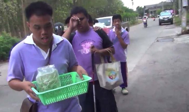 ชาวเน็ตประทับใจเด็กนักเรียนตาบอดเกาะบ่าเดินขายผัก