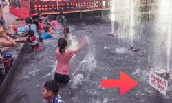 ภาพเด็กเล่นน้ำพุไม่หวั่นป้ายเตือนไฟดูด รู้แล้วอยู่ที่ลำปาง