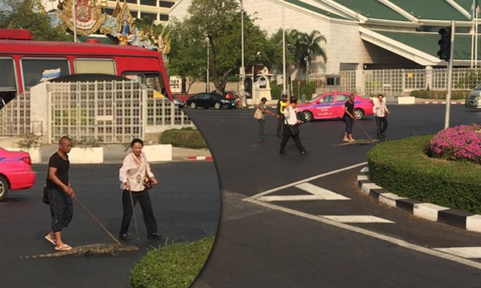 นึกว่าจระเข้! ที่แท้ "ตัวเงินตัวทอง" เดินเฉิดฉายแยกมัฆวาน