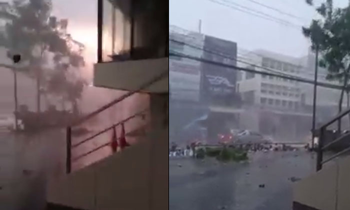 คลิปพายุฤดูร้อนถล่มอุดรฯ ไฟช็อต-ป้ายล้มทับรถจยย.