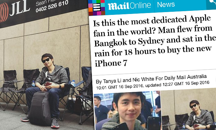 สื่อนอกตีข่าว หนุ่มไทยตากฝน-ต่อคิวซื้อ iPhone 7 ที่แรกของโลก