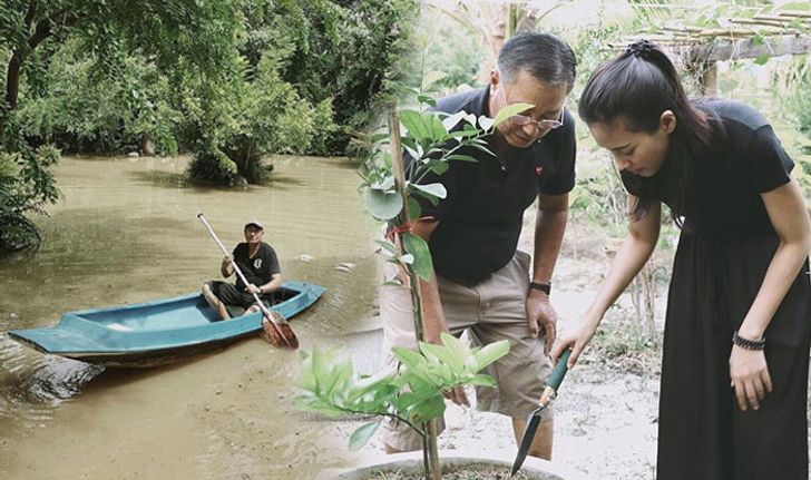 บ้านสวนของ "จุ๋ย วรัทยา" น้ำท่วมฉับพลัน คุณพ่อต้องพายเรือ